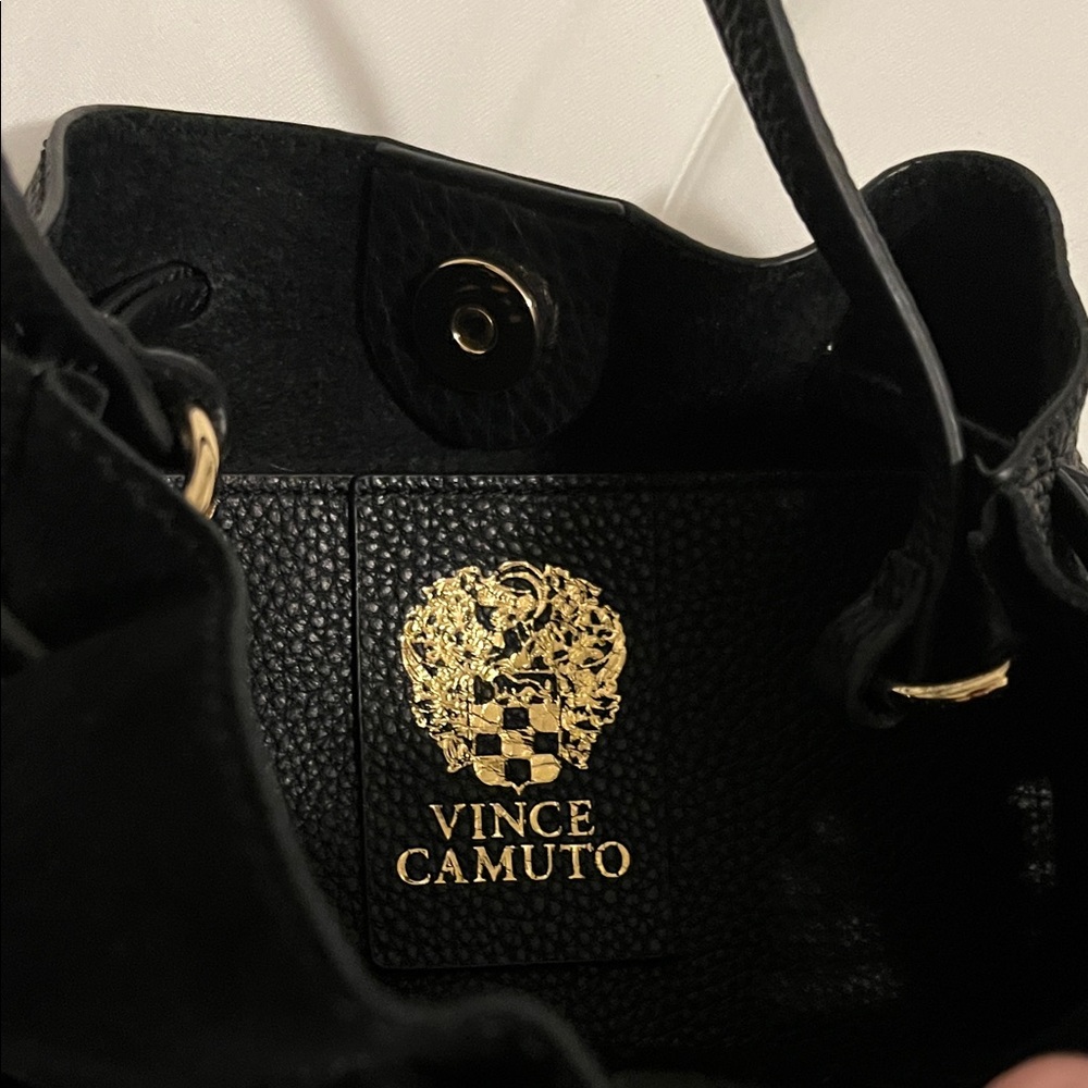 Vince Camuto Black Woven-Detail Suede and Leather Bag - Picture 6 of 9